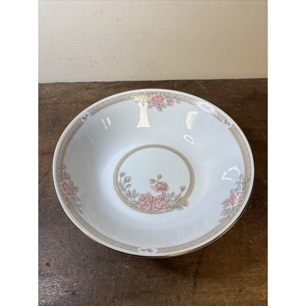 Crown Ming Jian Shiang Fine China Pink Rose Gold Trim Round Serving Bowl